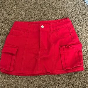 Red Mini Cargo Skirt